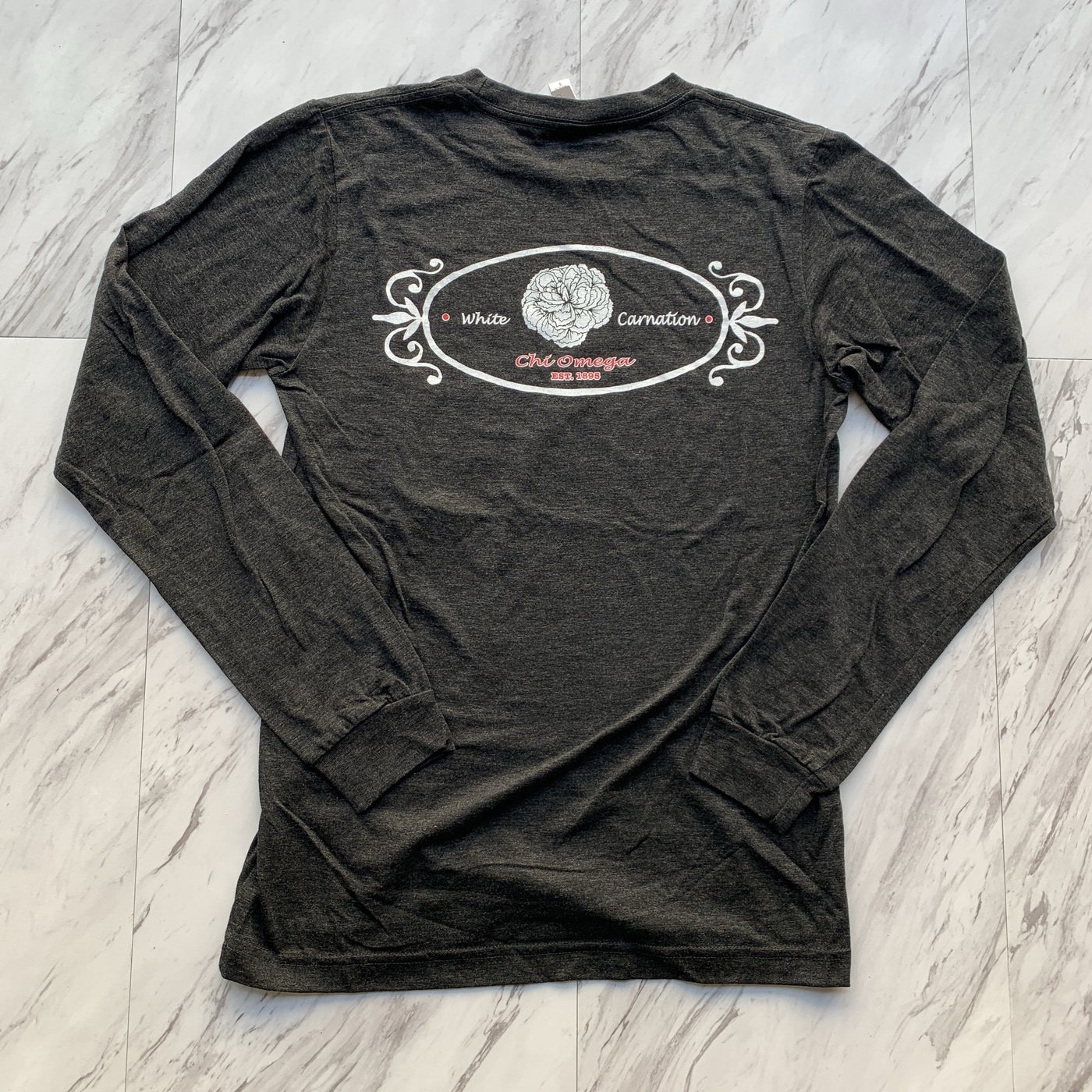 Chi Omega white carnation ladies long sleeve