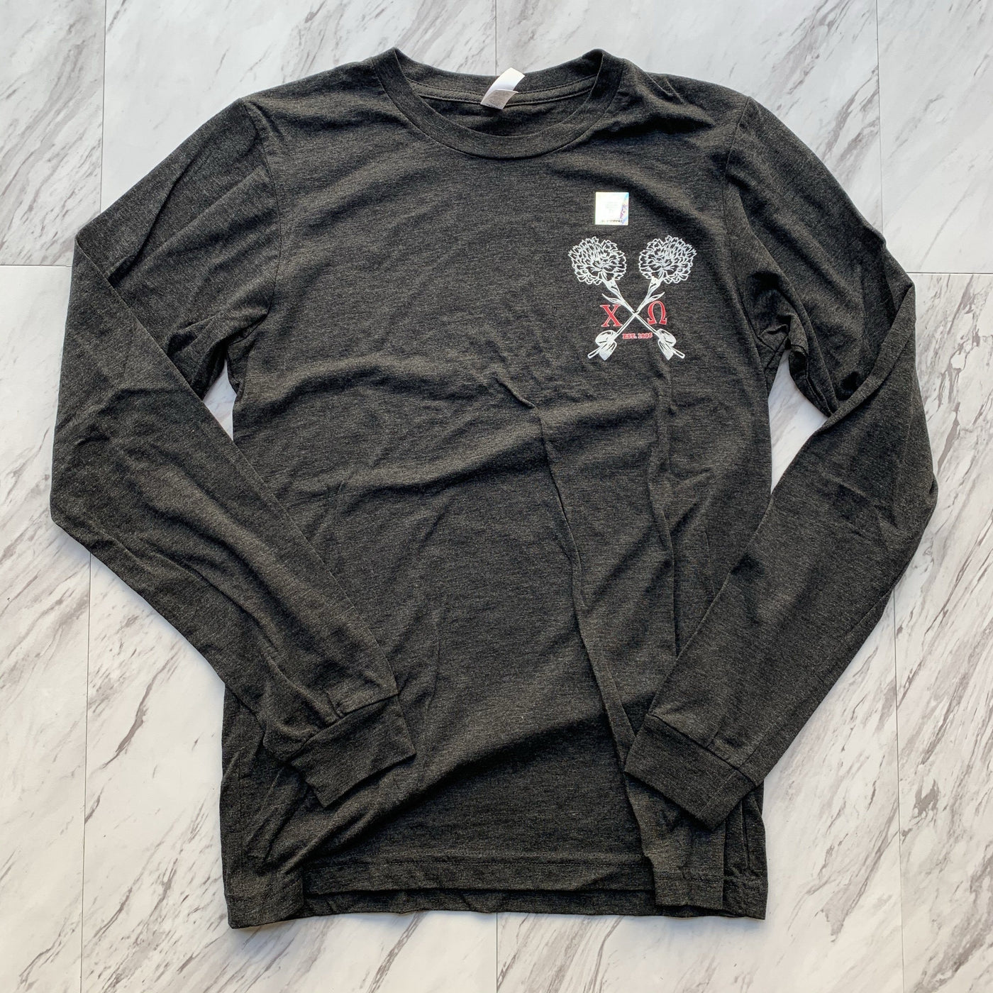 Chi Omega white carnation ladies long sleeve