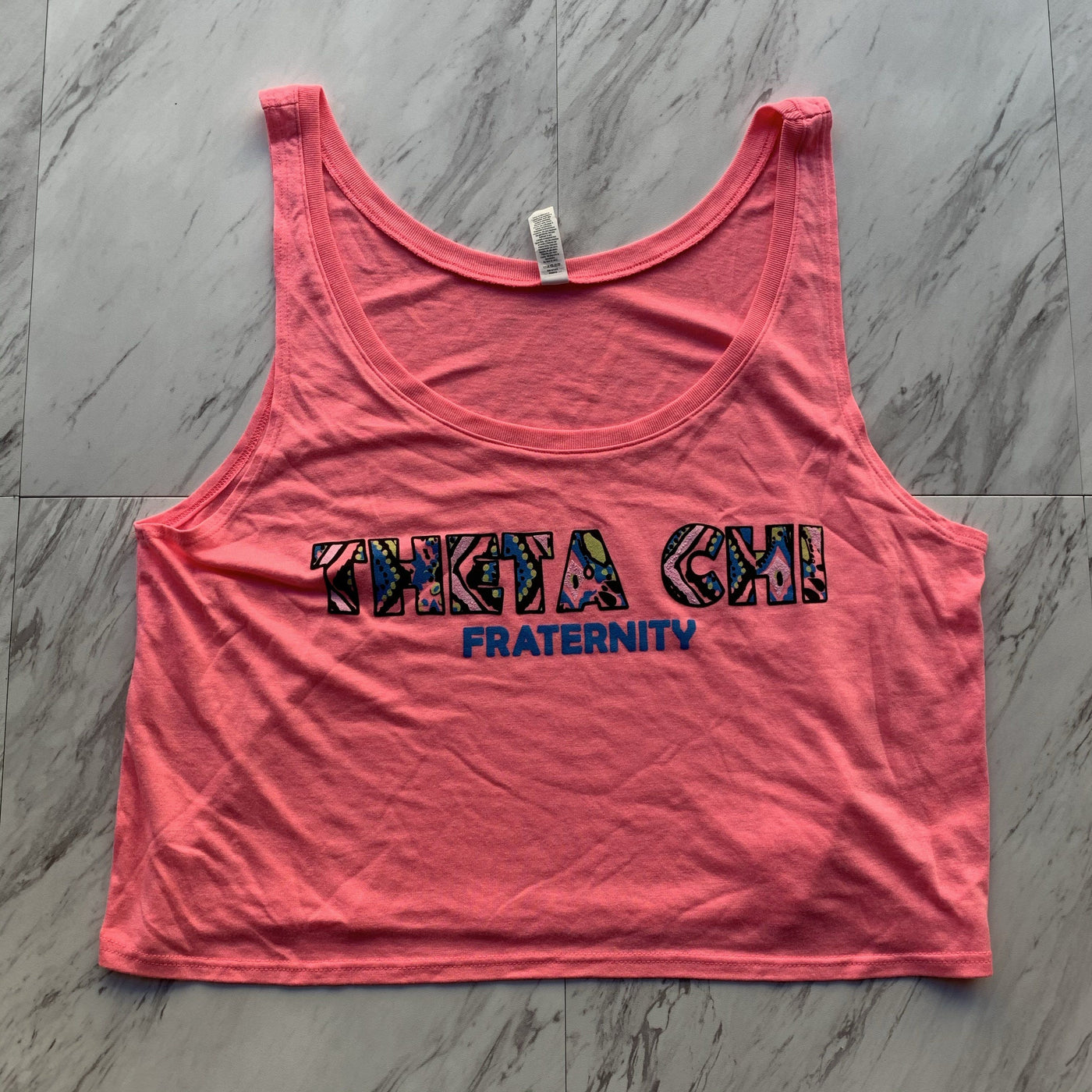 Theta Chi neon pink ladies crop top