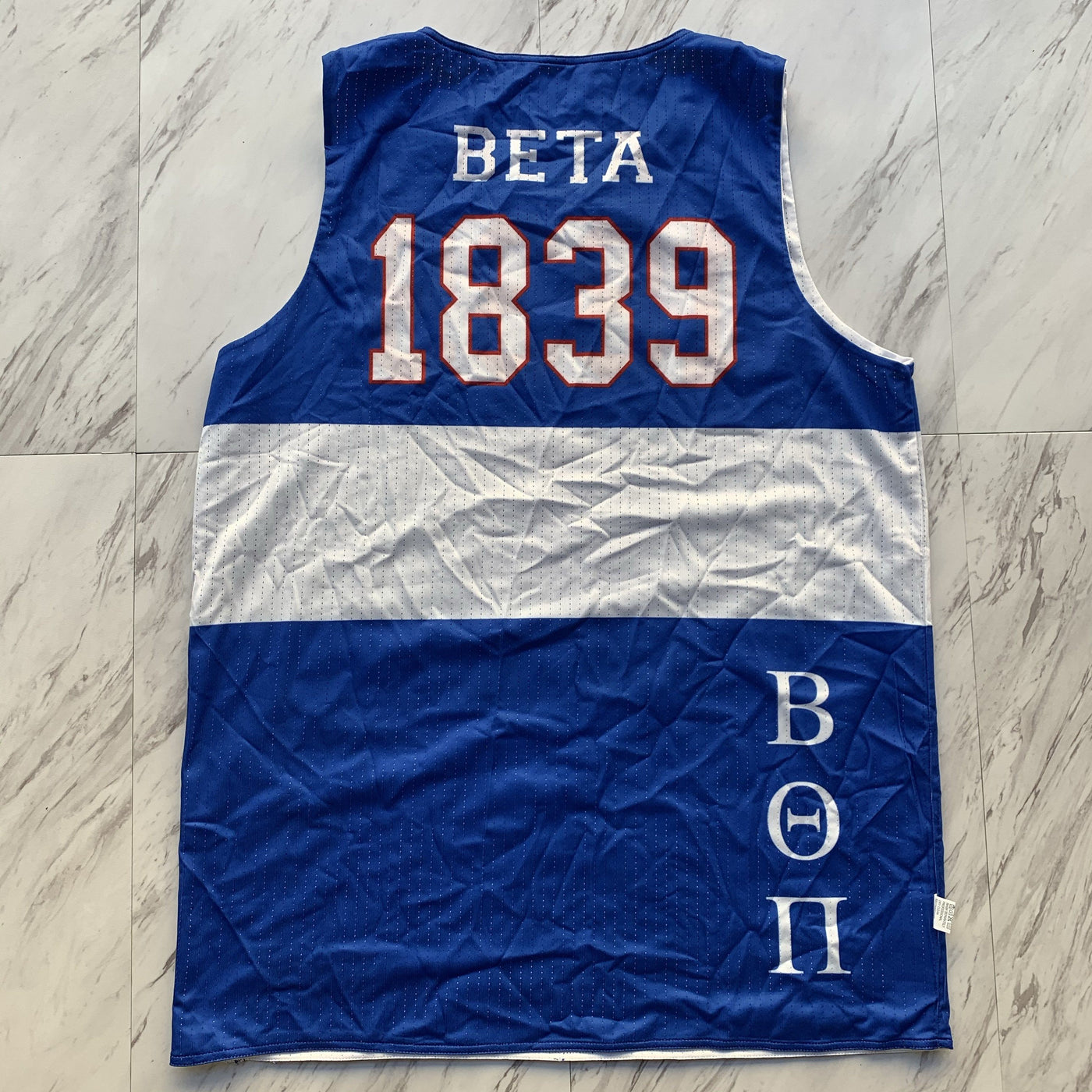 Beta Theta Pi white/blue reversible basketball jersey